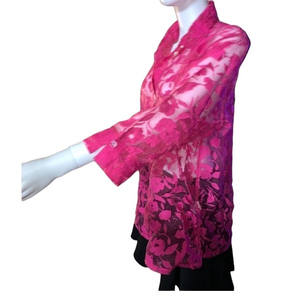 TanJay size 16 pink semi sheer lace button down top or cover up - Picture 3 of 7